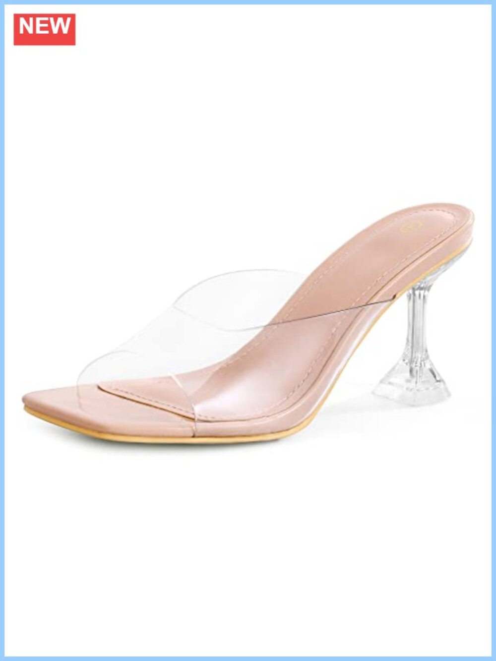 Clear Heeled Sandals Square Toe Transparent Slip On Mules with TPU Straps